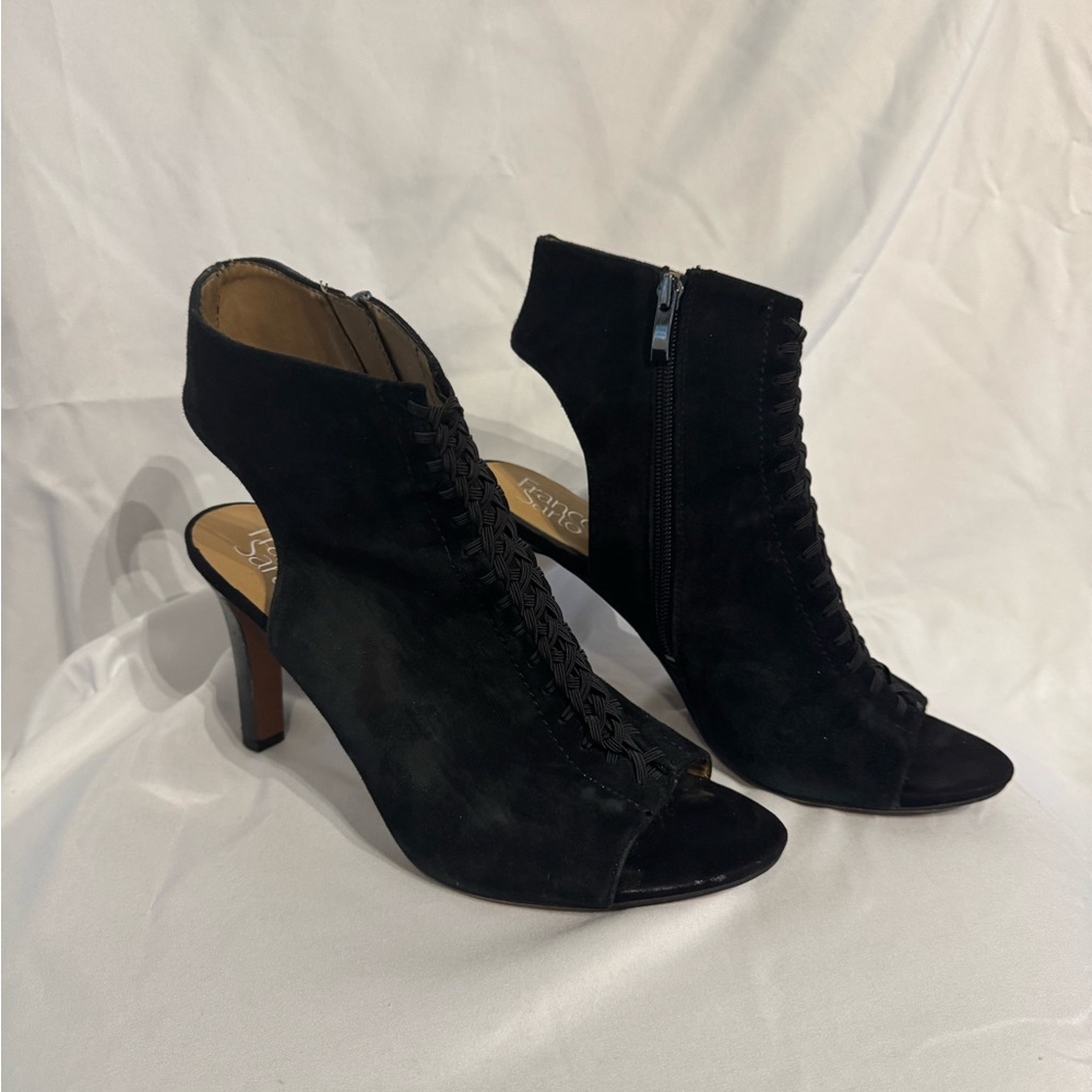 Franco Sarto Black Suede Peep-Toe Heeled Boots